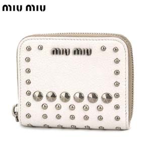 ミュウミュウスーパーコピー miu miu 小銭入れ ホワイト×スタッズ 5M0268MADRAS-BOR-BIANCO