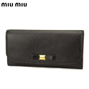 ミュウミュウスーパーコピー miu miu 長財布 ブラック ラムスキン 5M1109MAD-FIO-NERO