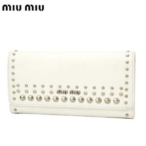 ミュウミュウスーパーコピー miu miu 長財布 ホワイト×スタッズ 5M1109MAD-BOR-BIANCO