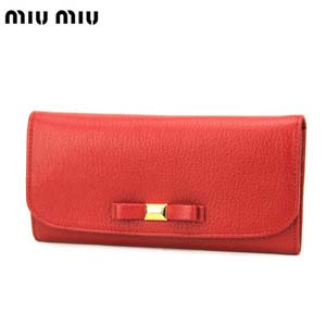 ミュウミュウスーパーコピー miu miu 長財布 レッド ラムスキン 5M1109MAD-FIO-FUOCO