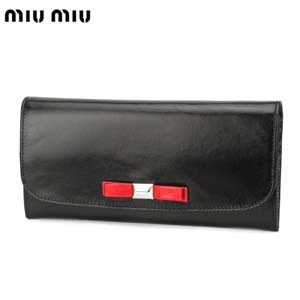 ミュウミュウスーパーコピー miu miu 長財布 ブラック×レッド シャイニーカーフ 5M1109VITELL-NERO-ROSSO