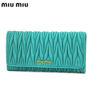 ミュウミュウスーパーコピー miu miu 長財布 ターコイズブルー カーフ 5M1109MATELASSE-TURCHESE