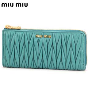 ミュウミュウスーパーコピー miu miu L字ファスナー財布 ターコイズブルー 5M1183MAT-TURCHESE