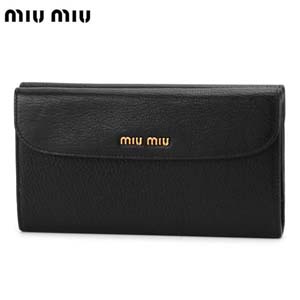 ミュウミュウスーパーコピー miu miu 三つ折り財布 ブラック ラムスキン 5M1133MADRAS-NERO