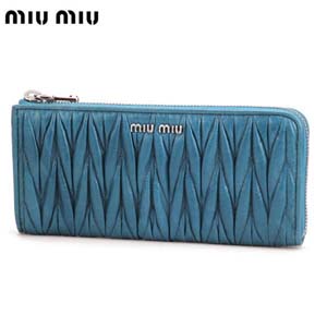 ミュウミュウスーパーコピー miu miu L字ファスナー長財布 ブルー ナッパレザー 5M1183MATE-OCEAN