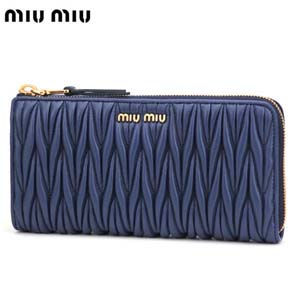 ミュウミュウスーパーコピー miu miu L字ファスナー長財布 ネイビーブルー 5M1183MATELASSE-INCHIOSTRO