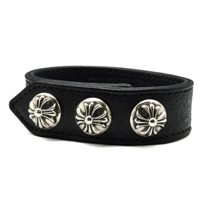 CHROME HEARTS(クロムハーツスーパーコピー)　3ボタン/2スナップ　クロスボール　レザーブレスレット chb04