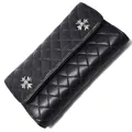 クロムハーツ ウェーブ#4ウォレット/キルトブラックレザー?クロスボタン 財布 cho18