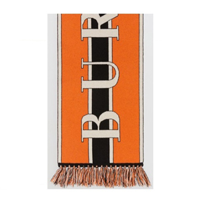 バーバリースーパーコピー　B Text Football Scarf ロゴとフリンジヘムのバーバリーマルチカラーカシミアニットスカーフ 80071801