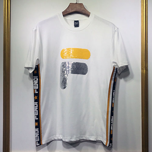 FENDI ( フェンディスーパーコピー ) × FILA ( フィラ ) Big F Sequins Side Band Tシャツ 【FENDI MANIA】FD035