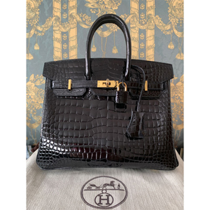 エルメス HERMES バーキン25 ポロサス クロコダイル ニロティカス 黒G金具 HM-004