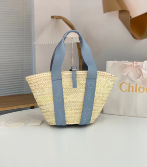 クロエ chloé senseミディアムバスケットバッグ ブルー&ベージュ（CHC23SS303J6641A）