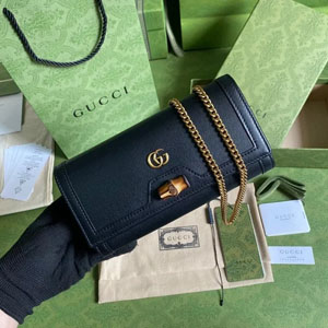 GUCCI /グッチ スーパーコピー ダイアナ パイソン チェーンウォレットブラック（658243 17Q0T 1000）