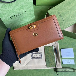 GUCCI / グッチ スーパーコピー〔ダイアナ〕ブラウン ジップアラウンドウォレット（658634）