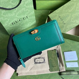 GUCCI / グッチ スーパーコピー〔ダイアナ〕ブルー グリーン ジップアラウンドウォレット（658634）