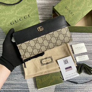 GUCCI / グッチ スーパーコピー〔GGマーモント〕ジップ アラウンド ウォレット ブラック ×ベージュ （456117 17WAG 1283）