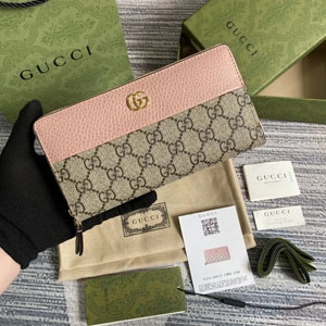 GUCCI / グッチ スーパーコピー〔GGマーモント〕ジップ アラウンド ウォレット ダスティピンク×ベージュ（456117 17WAG 5788）