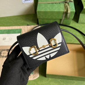 GUCCI スーパーコピー グッチ 702248 ADIDAS X GUCCI ホースビット付き カードケース ブラック