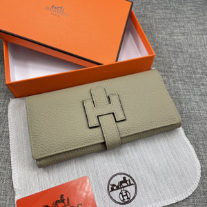 HERMES エルメスエルメススーパーコピー H型バックル 二つ折り長財布 牛革 ライトグレー 002