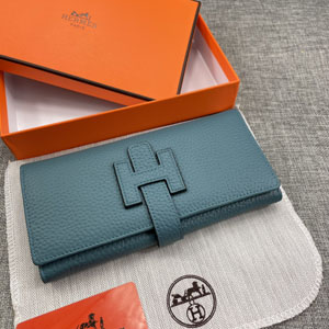 HERMES エルメススーパーコピー H型バックル 二つ折り長財布 牛革 ブルー 003