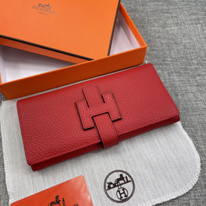 HERMES エルメススーパーコピー H型バックル 二つ折り長財布 牛革 レッド 004