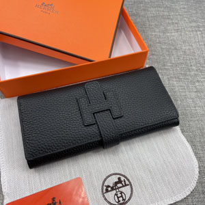 HERMES エルメススーパーコピー H型バックル 二つ折り長財布 牛革 ブラック 005