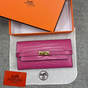 HERMES エルメス スーパーコピー ケリー 長財布/パテントレザー ローズレッド 066