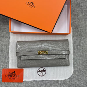 HERMES エルメス スーパーコピー ケリー 長財布/パテントレザー グレー 069