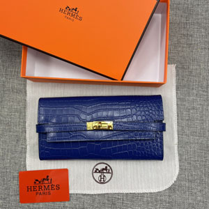 HERMES エルメス スーパーコピー ケリー 長財布/パテントレザー ネイビーブルー 071