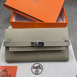 HERMES エルメス スーパーコピー ケリーウォレットロング 長財布 牛革 グレー系 072