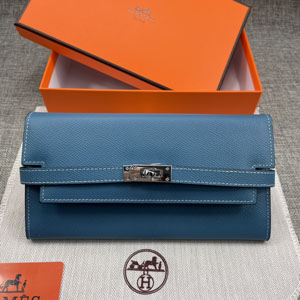 HERMES エルメス スーパーコピー ケリーウォレットロング 長財布 牛革 ブルー 073