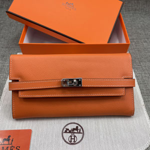 HERMES エルメス スーパーコピー ケリーウォレットロング 長財布 牛革 オレンジ 074