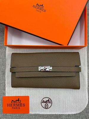 HERMES エルメス スーパーコピー ケリーウォレットロング 長財布 牛革 グレー系 081