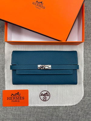 HERMES エルメス スーパーコピー ケリーウォレットロング 長財布 牛革 ネイビーブルー 083