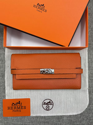 HERMES エルメス スーパーコピー ケリーウォレットロング 長財布 牛革 オレンジ 087