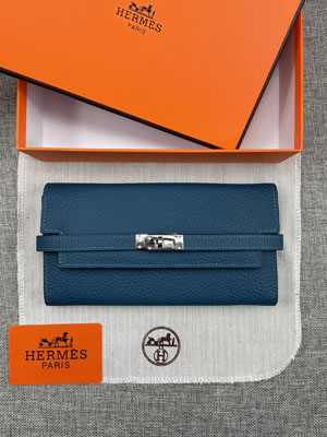 HERMES エルメス スーパーコピー ケリーウォレットロング 長財布 牛革 ネイビーブルー 092