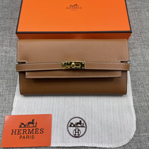 HERMES エルメス スーパーコピー ケリーウォレットロング 長財布 牛革 ブラウン ゴールド 095