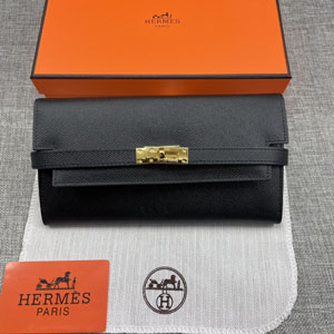 HERMES エルメス スーパーコピー ケリーウォレットロング 長財布 牛革 ブラック ゴールド 096