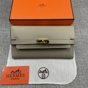 HERMES エルメス スーパーコピー ケリーウォレットロング 長財布 牛革 グレー ゴールド 097