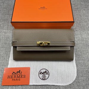 HERMES エルメス スーパーコピー ケリーウォレットロング 長財布 牛革 エトゥープグレー ゴールド 098