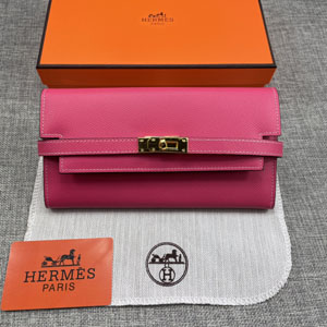 HERMES エルメス スーパーコピー ケリーウォレットロング 長財布 牛革 ピンク ゴールド 100