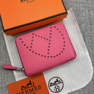 HERMES エルメス スーパーコピー エブリン パンチングロゴ 小銭入れ/短財布 牛革  ローズレッド 102