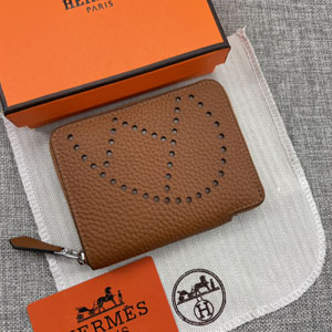 HERMES エルメス スーパーコピー エブリン パンチングロゴ 小銭入れ/短財布 牛革  ブラウン 104