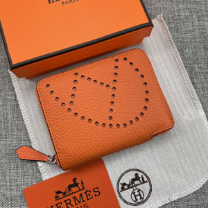 HERMES エルメス スーパーコピー エブリン パンチングロゴ 小銭入れ/短財布 牛革  オレンジ  105