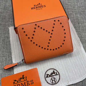 HERMES エルメス スーパーコピー エブリン パンチングロゴ 小銭入れ/短財布 牛革  オレンジ  110