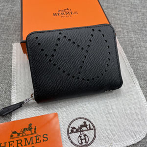 HERMES エルメス スーパーコピー エブリン パンチングロゴ 小銭入れ/短財布 牛革  ブラック 112