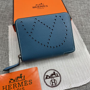 HERMES エルメス スーパーコピー エブリン パンチングロゴ 小銭入れ/短財布 牛革  ブルー 114