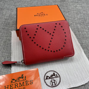 HERMES エルメス スーパーコピー エブリン パンチングロゴ 小銭入れ/短財布 牛革  レッド 115