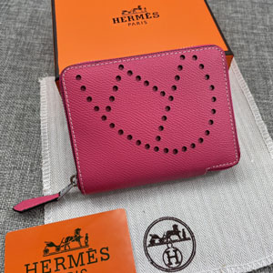 HERMES エルメス スーパーコピー エブリン パンチングロゴ 小銭入れ/短財布 牛革  ローズレッド 116