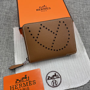 HERMES エルメス スーパーコピー エブリン パンチングロゴ 小銭入れ/短財布 牛革  ブラウン 117